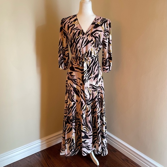 Bar III Zebra Print Maxi Wrap Dress - Picture 1 of 12
